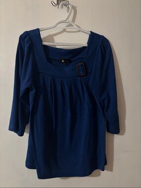 AB Studio Royal Blue Square-Neck Top with Buckle Accent